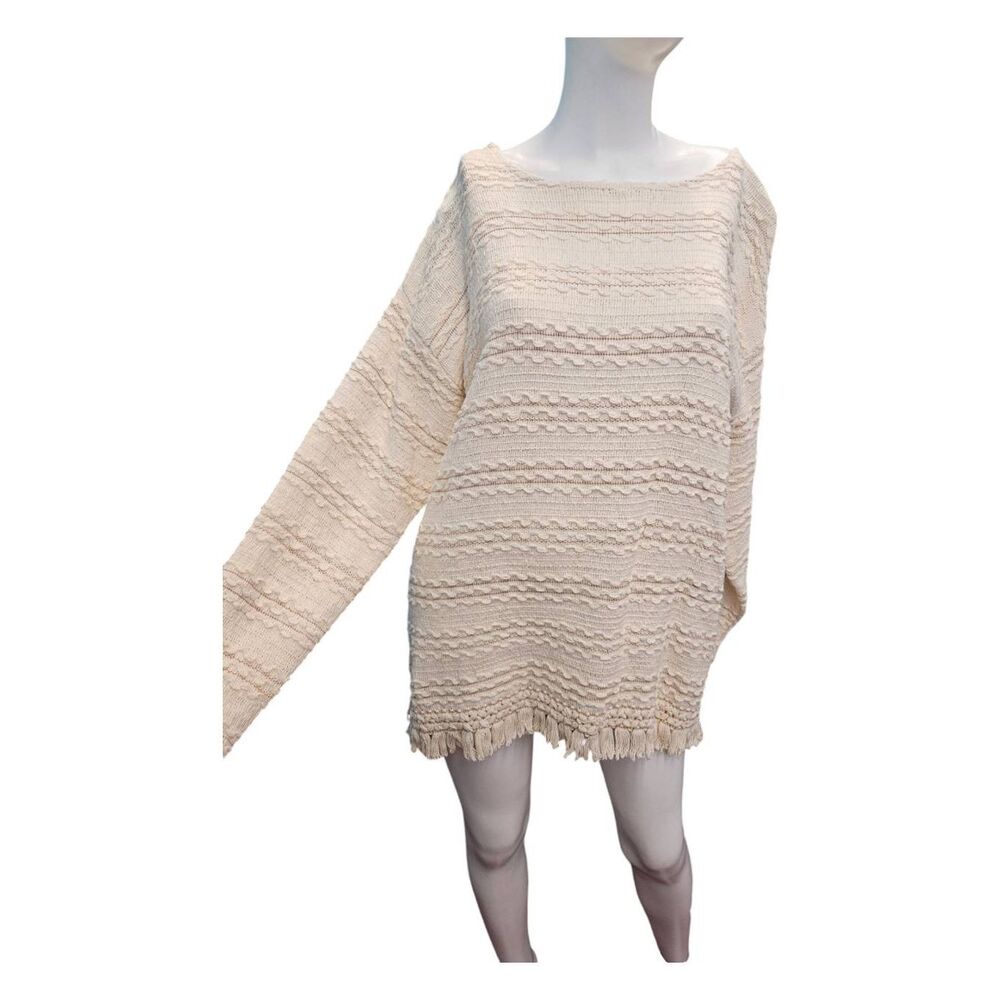 Objects Dart Vintage 90's Cream Woven Sweater Size XL Fringed Hem
